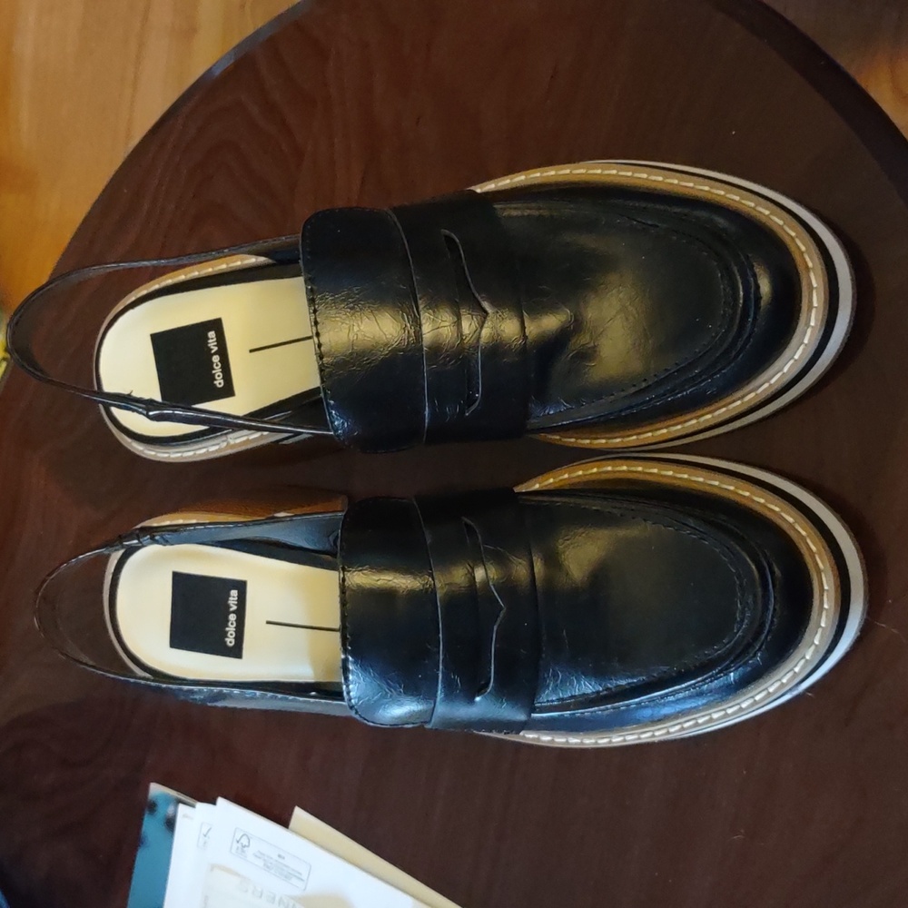 Dolce Vita Black Leather Penny Slingback Loafers